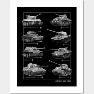 WW2 tanks M4 Sherman T-34 Tiger I Firefly Phanter Posters and Art